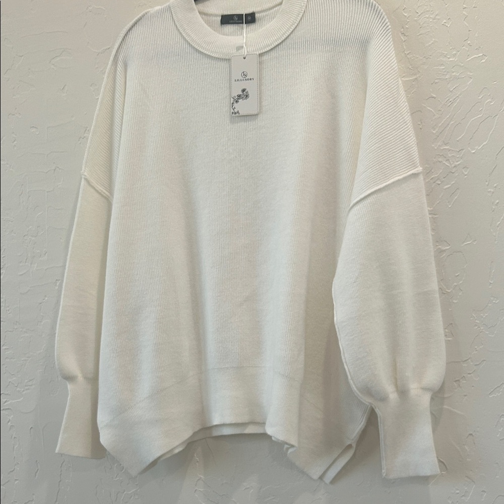 Lillusory - Chic White Women's Crew Neck Sweater